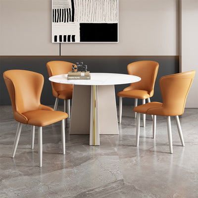 Silla de comedor de acero al carbono con respaldo tapizado en cuero artificial rectangular cuadrado nórdico contemporáneo para comedor 
