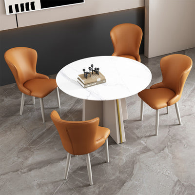 Silla de comedor de acero al carbono con respaldo tapizado en cuero artificial rectangular cuadrado nórdico contemporáneo para comedor 