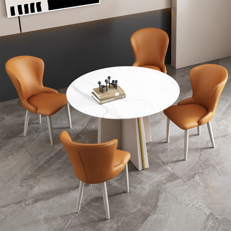 Silla de comedor de acero al carbono con respaldo tapizado en cuero artificial rectangular cuadrado nórdico contemporáneo para comedor 