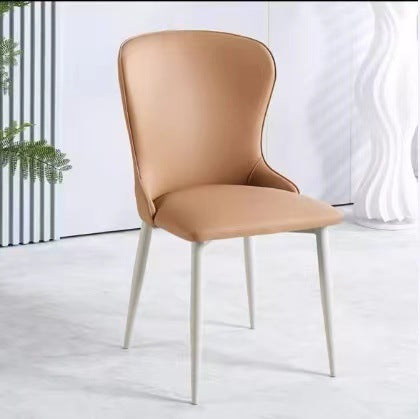 Silla de comedor de acero al carbono con respaldo tapizado en cuero artificial rectangular cuadrado nórdico contemporáneo para comedor 