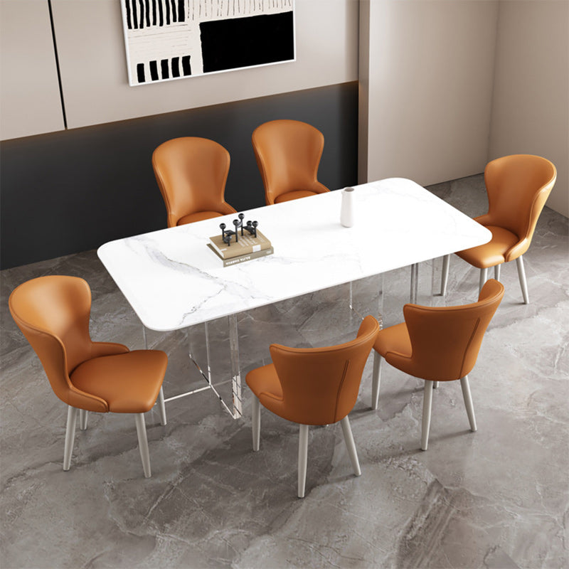 Silla de comedor de acero al carbono con respaldo tapizado en cuero artificial rectangular cuadrado nórdico contemporáneo para comedor 