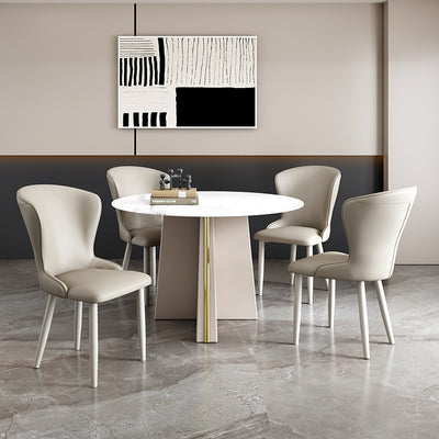 Silla de comedor de acero al carbono con respaldo tapizado en cuero artificial rectangular cuadrado nórdico contemporáneo para comedor 