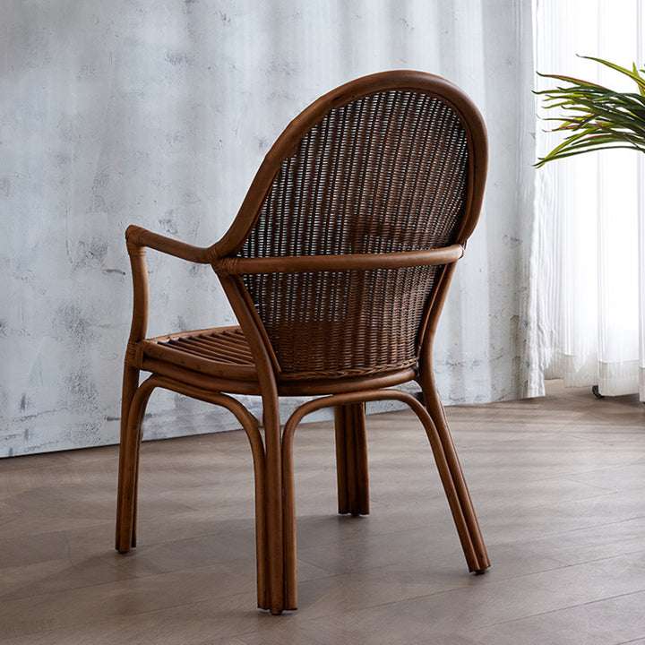 Traditional Vintage Round Oval Backrest Rattan Chair Armrests For Living Room