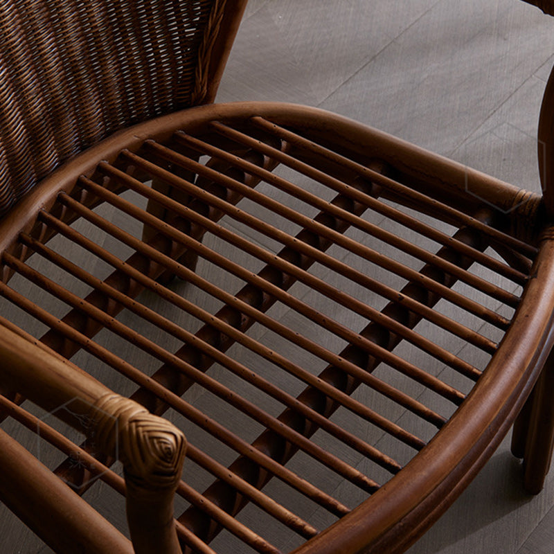 Traditional Vintage Round Oval Backrest Rattan Chair Armrests For Living Room