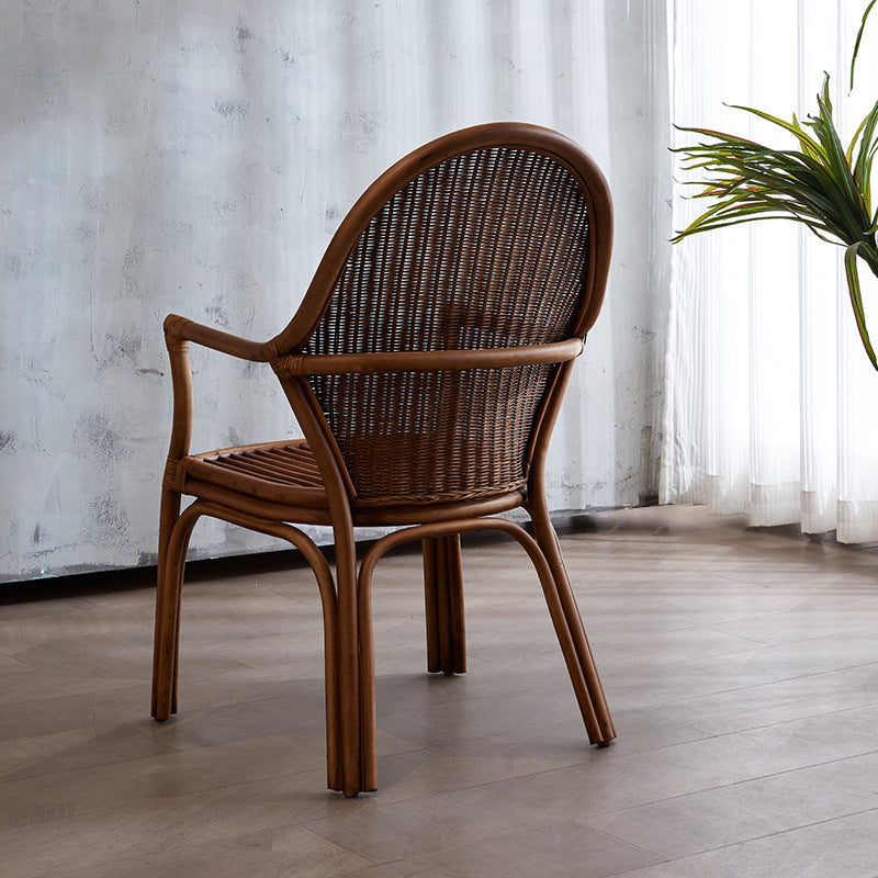 Traditional Vintage Round Oval Backrest Rattan Chair Armrests For Living Room