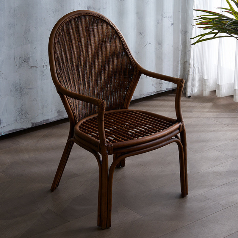 Traditional Vintage Round Oval Backrest Rattan Chair Armrests For Living Room