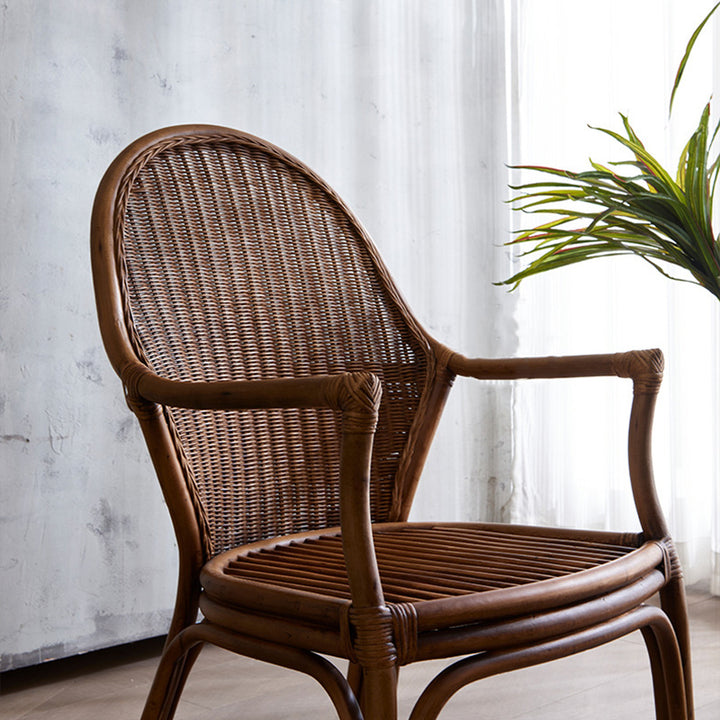 Traditional Vintage Round Oval Backrest Rattan Chair Armrests For Living Room