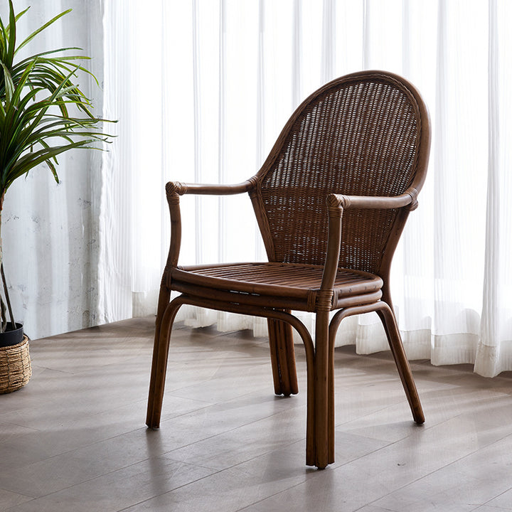 Traditional Vintage Round Oval Backrest Rattan Chair Armrests For Living Room