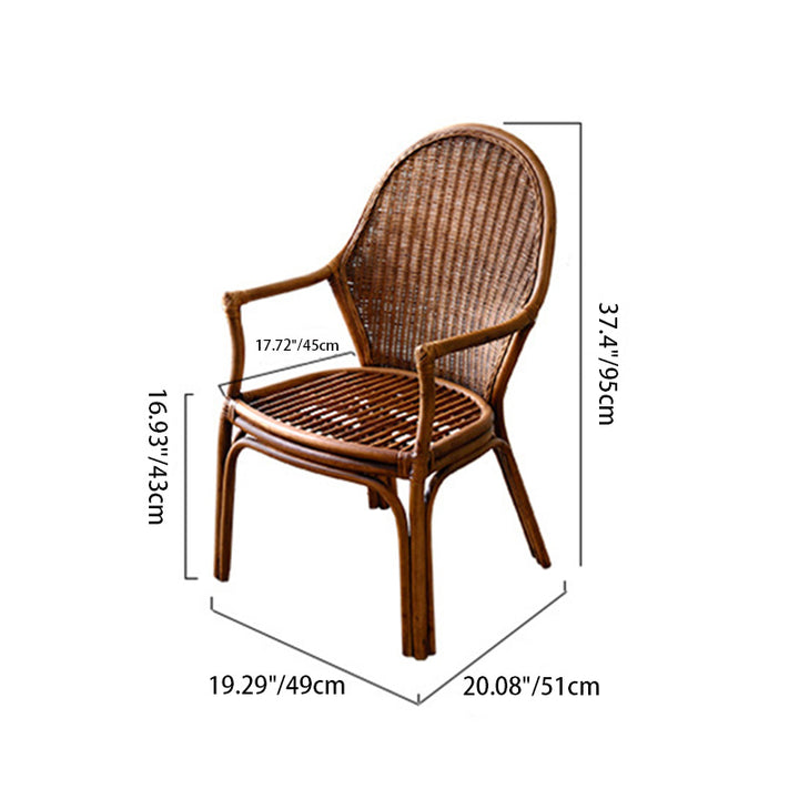 Traditional Vintage Round Oval Backrest Rattan Chair Armrests For Living Room