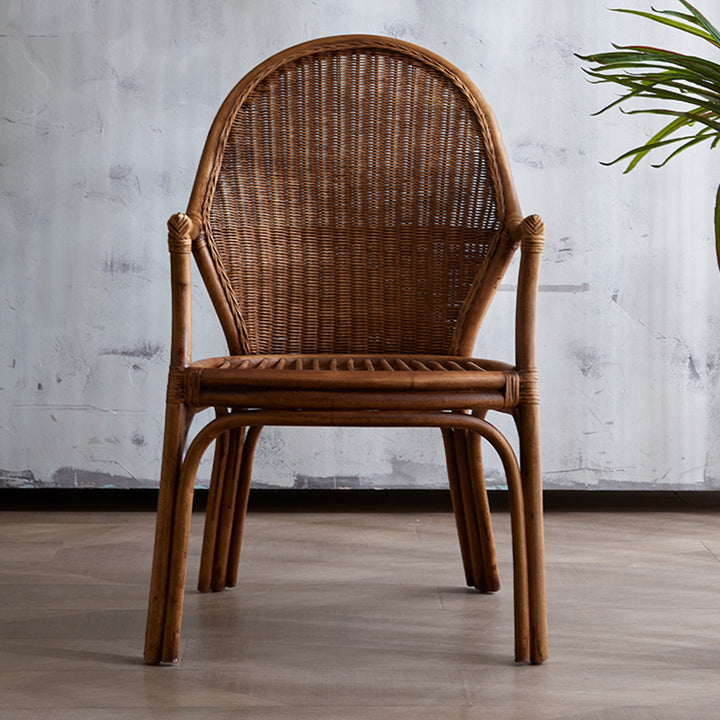 Traditional Vintage Round Oval Backrest Rattan Chair Armrests For Living Room