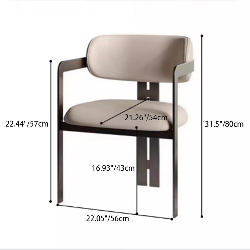 Contemporary Nordic Square Upholstered Stainless Steel Frame Leather Dining Chair Curved Backrest Armrest for Dining Room