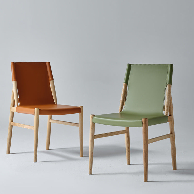 Moderna Minimalista Rectangular Cuadrada Marco de Madera Silla de Comedor de Cuero de Silla Respaldo Para Comedor 
