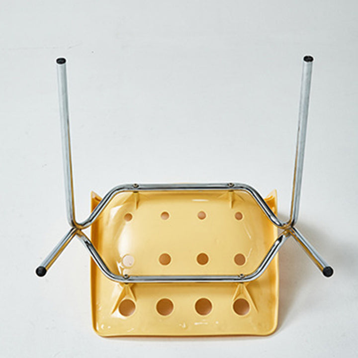 Silla de comedor contemporánea y creativa con respaldo de plástico PP y estructura de hierro en forma rectangular de queso para comedor 