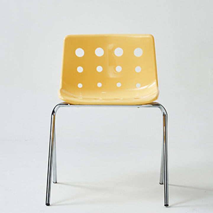 Silla de comedor contemporánea y creativa con respaldo de plástico PP y estructura de hierro en forma rectangular de queso para comedor 