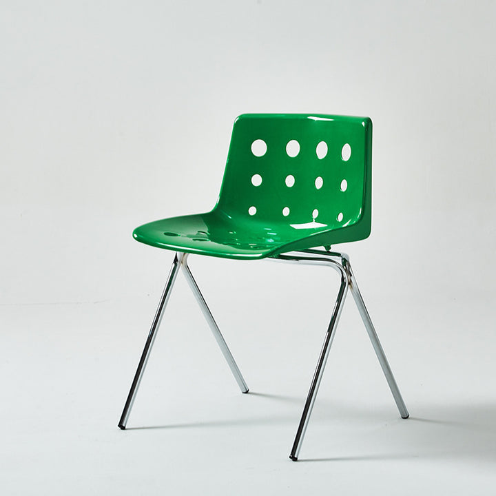 Silla de comedor contemporánea y creativa con respaldo de plástico PP y estructura de hierro en forma rectangular de queso para comedor 