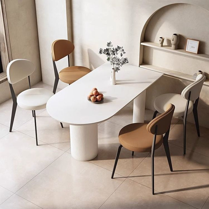 Modern Minimalist Round Upholstered Iron Frame Microfiber Microfiber Leather Dining Chair Backrest For Dining Room