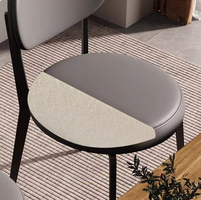 Modern Minimalist Round Upholstered Carbon Steel Frame Microfiber Leather Dining Chair Backrest For Dining Room