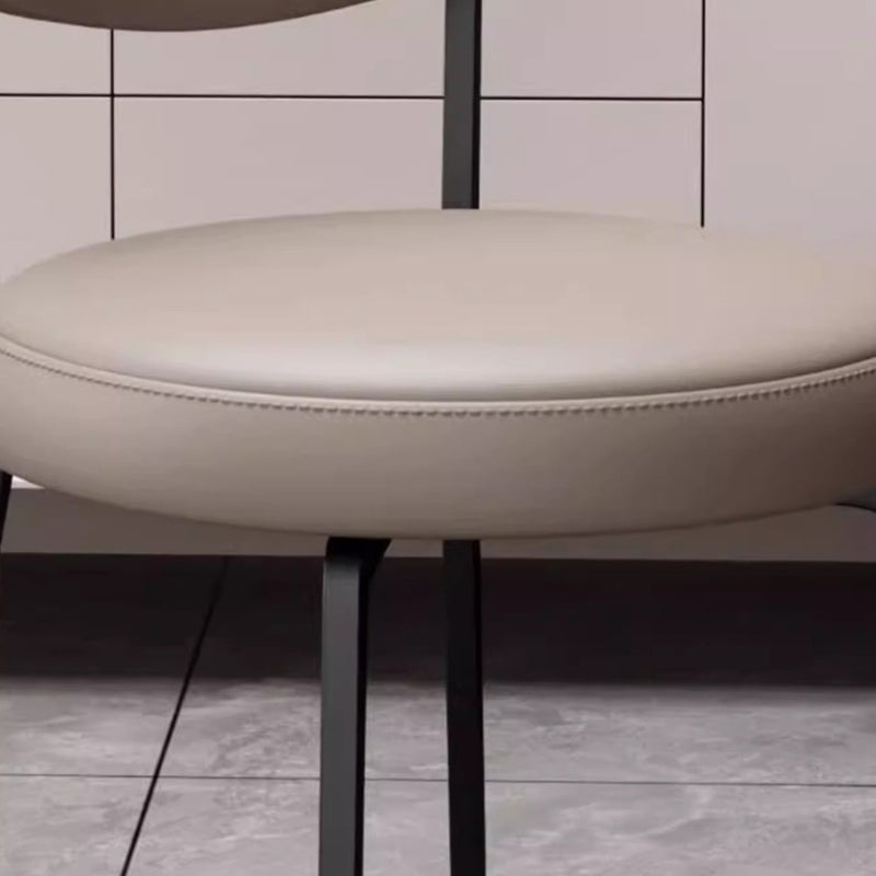 Modern Minimalist Round Upholstered Carbon Steel Frame Microfiber Leather Dining Chair Backrest For Dining Room