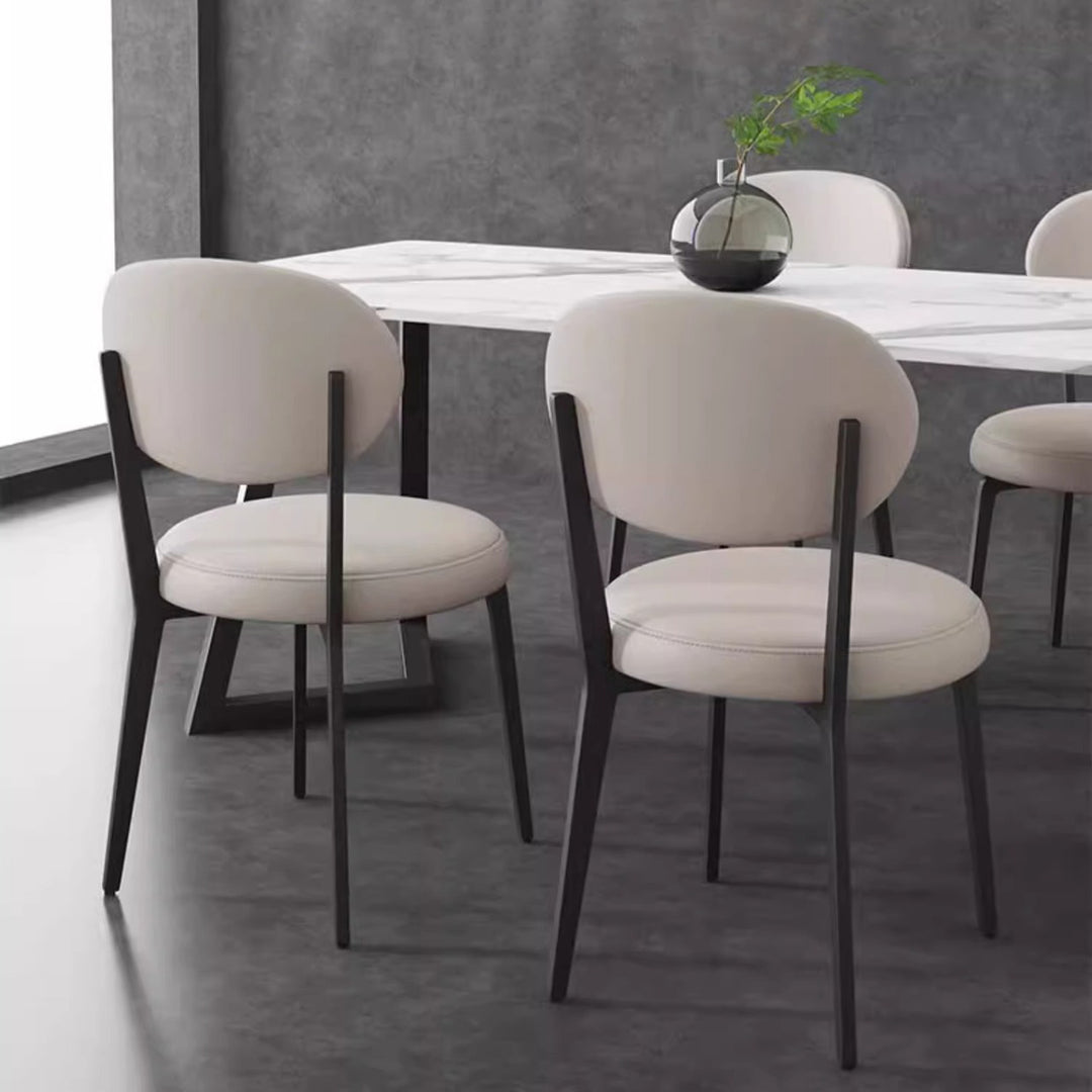 Modern Minimalist Round Upholstered Iron Frame Microfiber Microfiber Leather Dining Chair Backrest For Dining Room