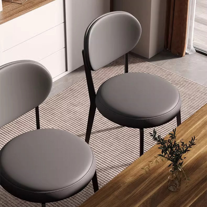 Modern Minimalist Round Upholstered Iron Frame Microfiber Microfiber Leather Dining Chair Backrest For Dining Room