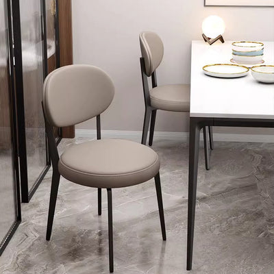 Modern Minimalist Round Upholstered Carbon Steel Frame Microfiber Leather Dining Chair Backrest For Dining Room