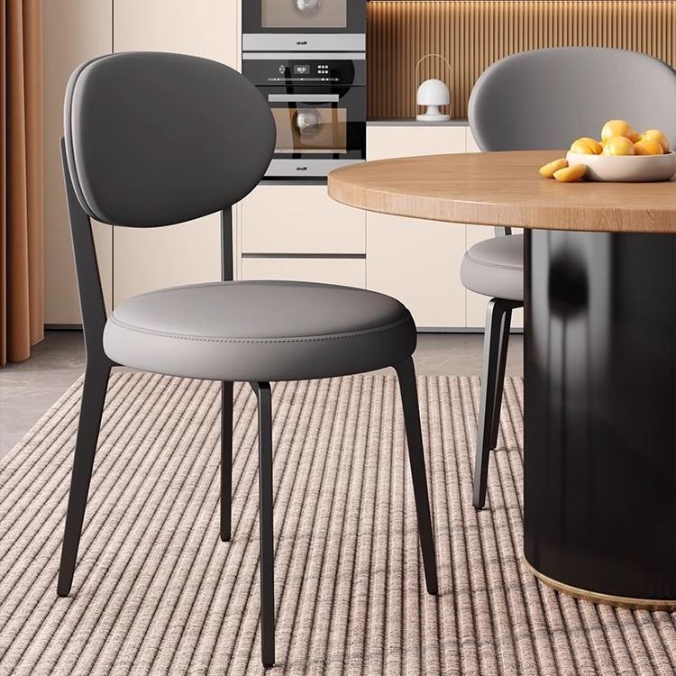 Modern Minimalist Round Upholstered Carbon Steel Frame Microfiber Leather Dining Chair Backrest For Dining Room