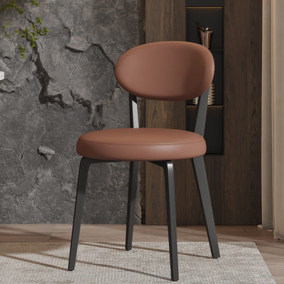 Modern Minimalist Round Upholstered Carbon Steel Frame Microfiber Leather Dining Chair Backrest For Dining Room
