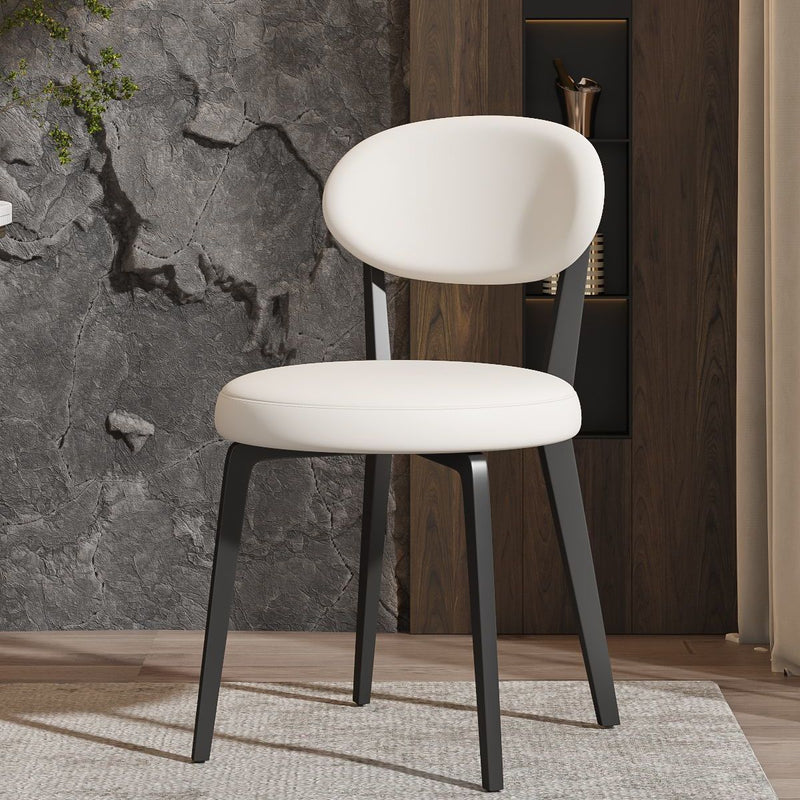 Modern Minimalist Round Upholstered Carbon Steel Frame Microfiber Leather Dining Chair Backrest For Dining Room