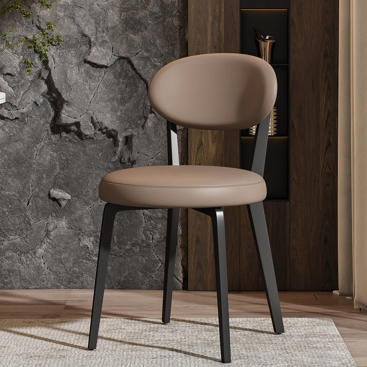 Modern Minimalist Round Upholstered Iron Frame Microfiber Microfiber Leather Dining Chair Backrest For Dining Room