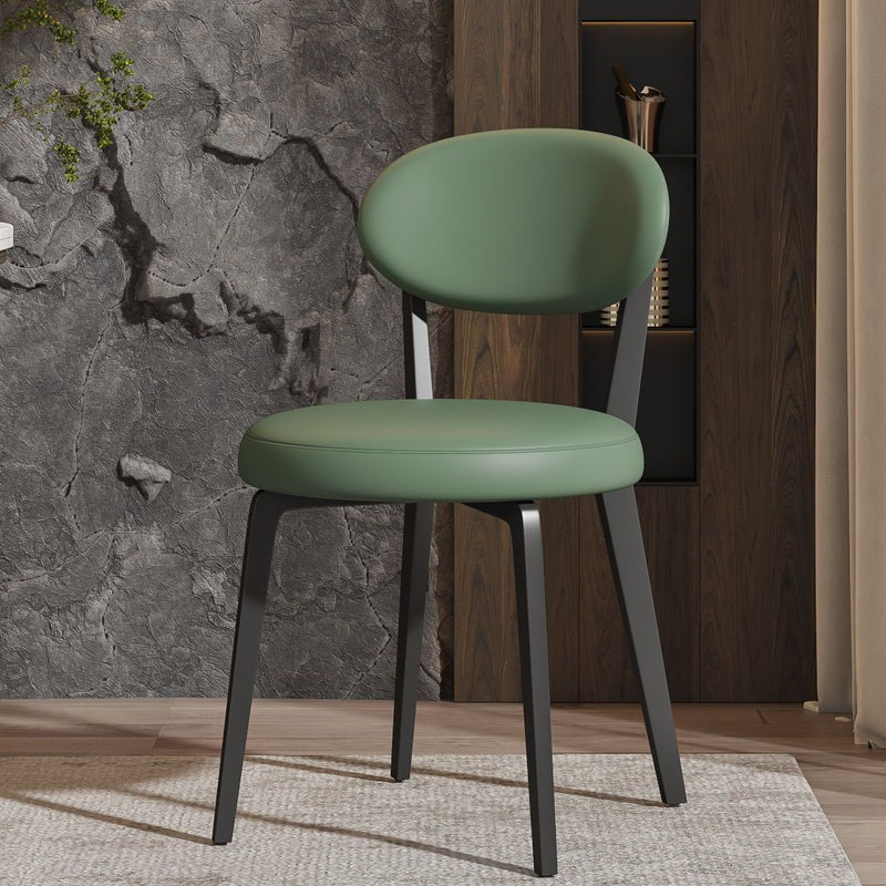 Modern Minimalist Round Upholstered Carbon Steel Frame Microfiber Leather Dining Chair Backrest For Dining Room