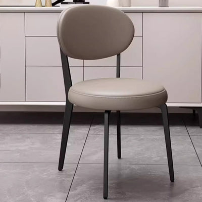 Modern Minimalist Round Upholstered Carbon Steel Frame Microfiber Leather Dining Chair Backrest For Dining Room
