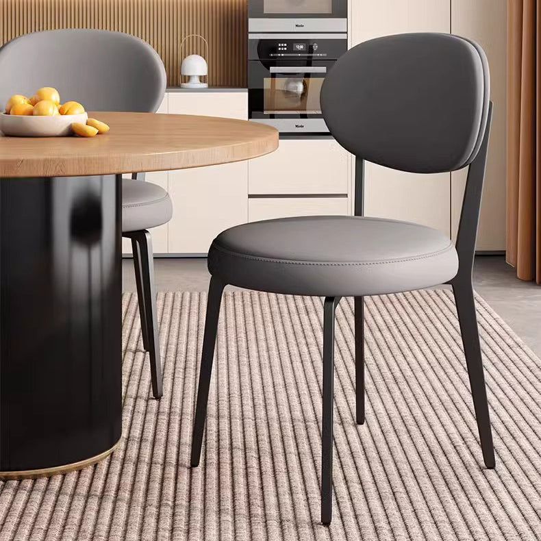 Modern Minimalist Round Upholstered Carbon Steel Frame Microfiber Leather Dining Chair Backrest For Dining Room