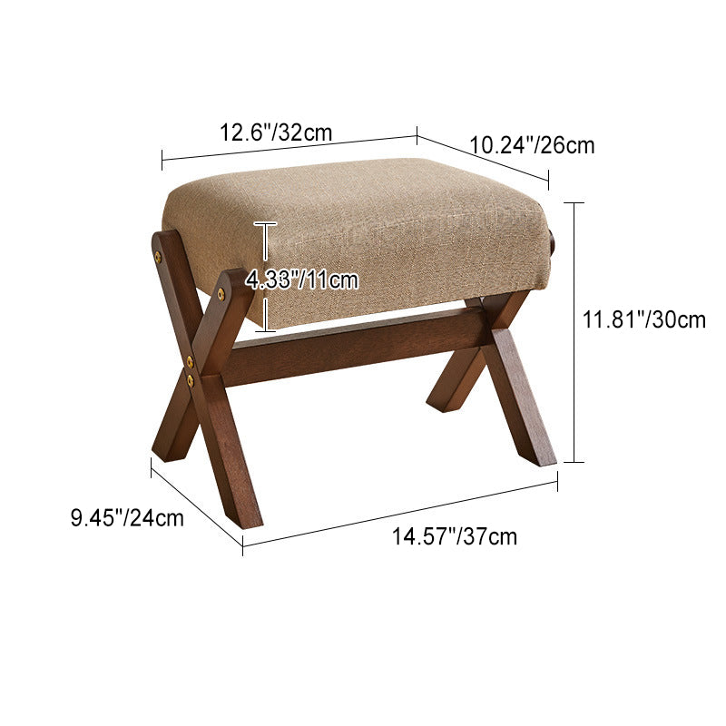 Tabouret bas moderne minimaliste rectangulaire en forme de X avec cadre en bois et tissu en coton et lin pour salon 
