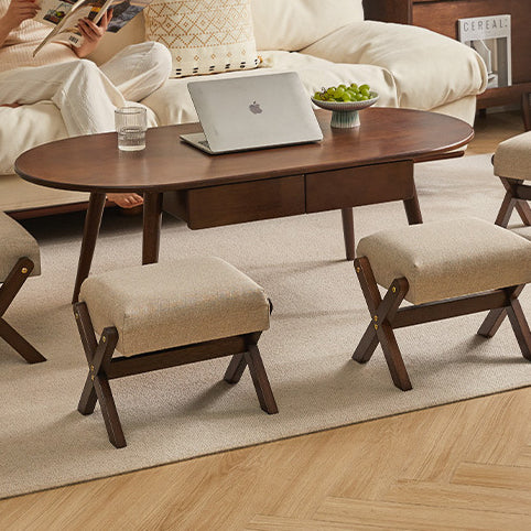 Tabouret bas moderne minimaliste rectangulaire en forme de X avec cadre en bois et tissu en coton et lin pour salon 
