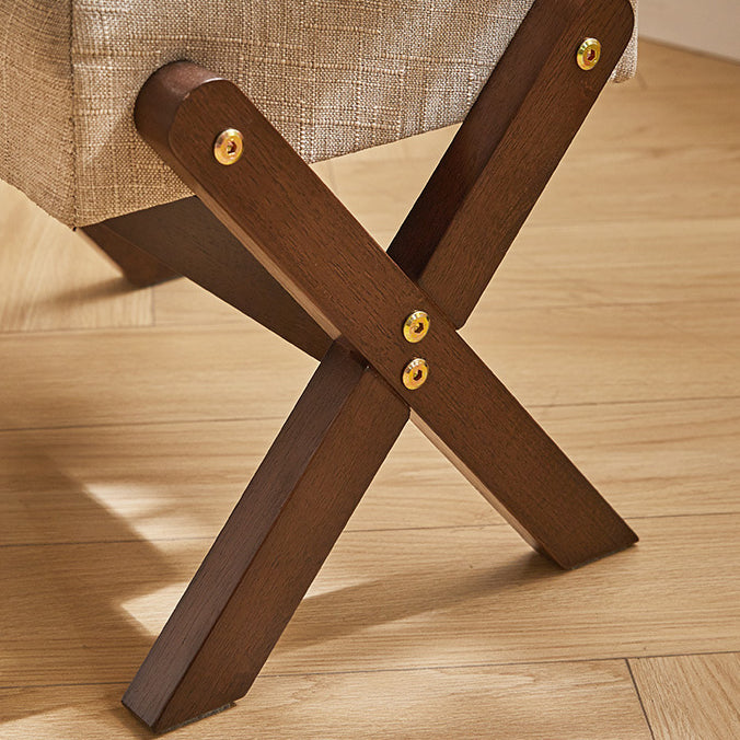 Tabouret bas moderne minimaliste rectangulaire en forme de X avec cadre en bois et tissu en coton et lin pour salon 