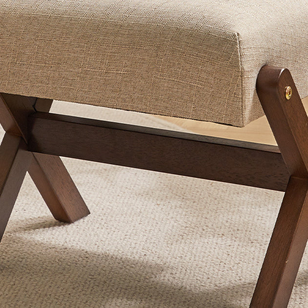 Tabouret bas moderne minimaliste rectangulaire en forme de X avec cadre en bois et tissu en coton et lin pour salon 