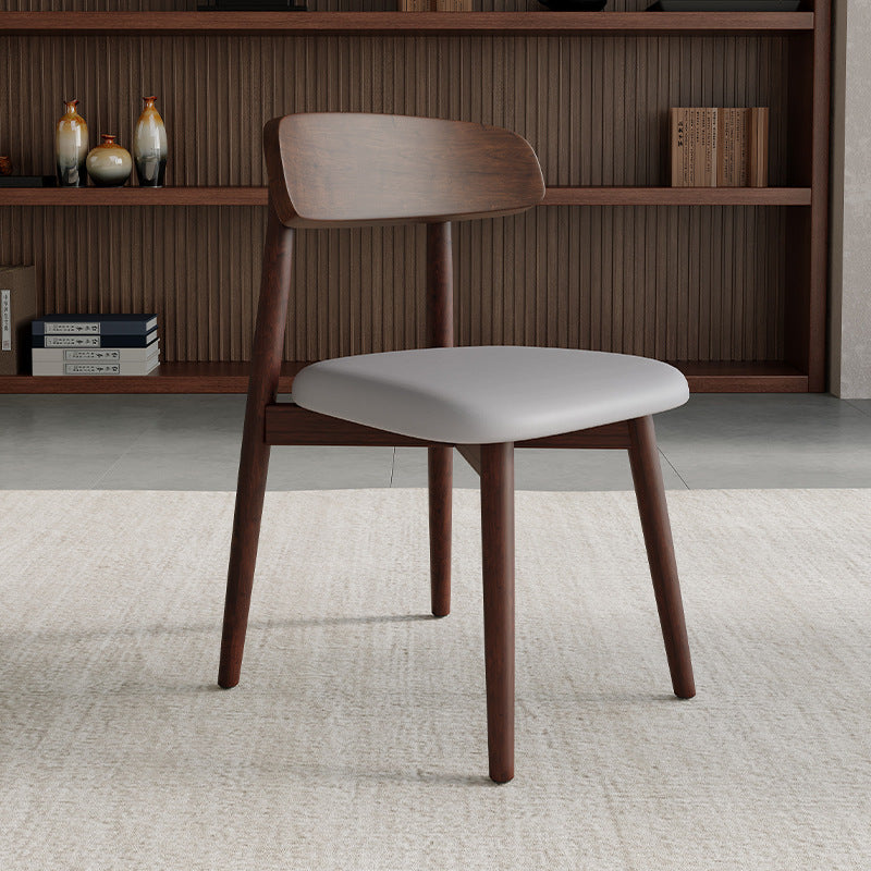 Silla de comedor moderna y minimalista con respaldo, estructura cuadrada de madera de caucho y cuero de microfibra, para comedor 