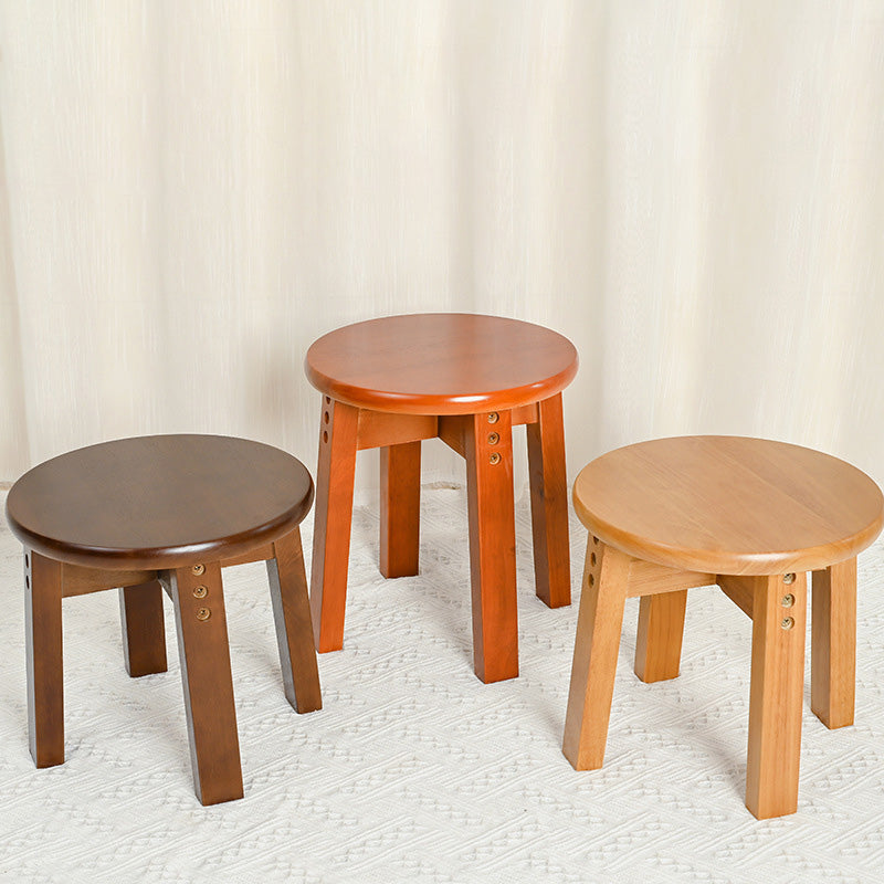 Traditional Chinese Round Solid Wood Low Stool For Living Room
