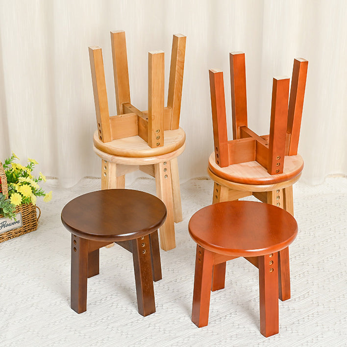Traditional Chinese Round Solid Wood Low Stool For Living Room