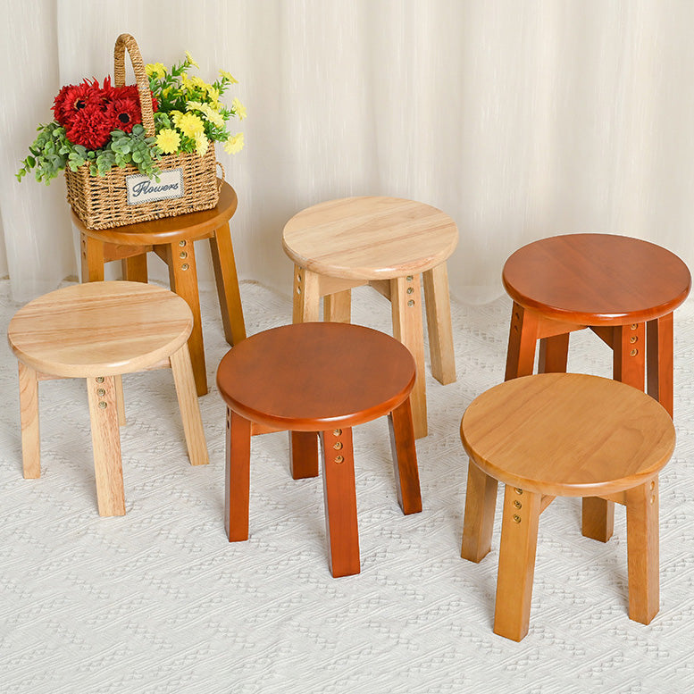 Traditional Chinese Round Solid Wood Low Stool For Living Room