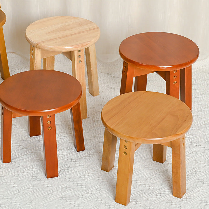 Traditional Chinese Round Solid Wood Low Stool For Living Room