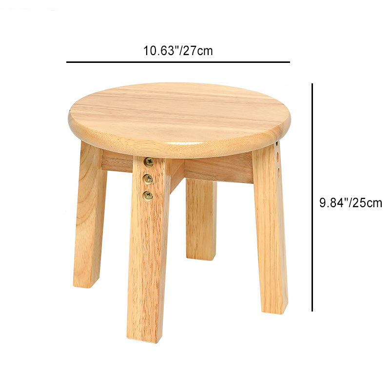 Traditional Chinese Round Solid Wood Low Stool For Living Room