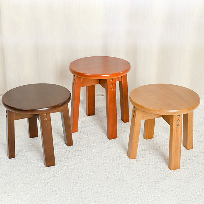 Traditional Chinese Round Solid Wood Low Stool For Living Room