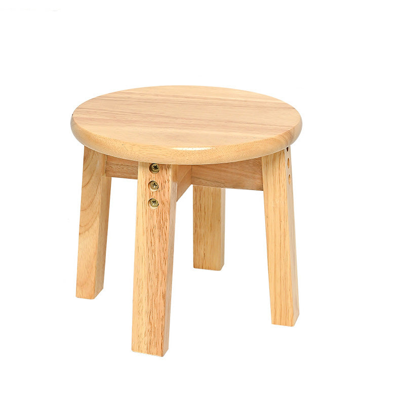 Traditional Chinese Round Solid Wood Low Stool For Living Room