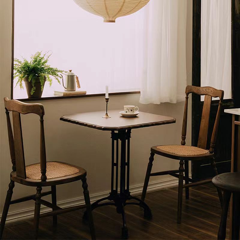 Respaldo de silla de comedor vintage tradicional cuadrado de ratán y madera de caucho para comedor 