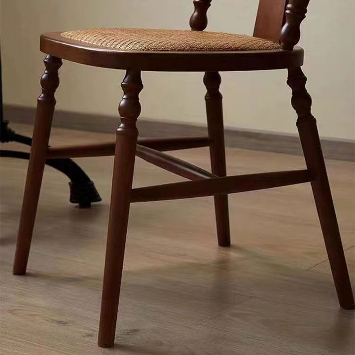 Respaldo de silla de comedor vintage tradicional cuadrado de ratán y madera de caucho para comedor 