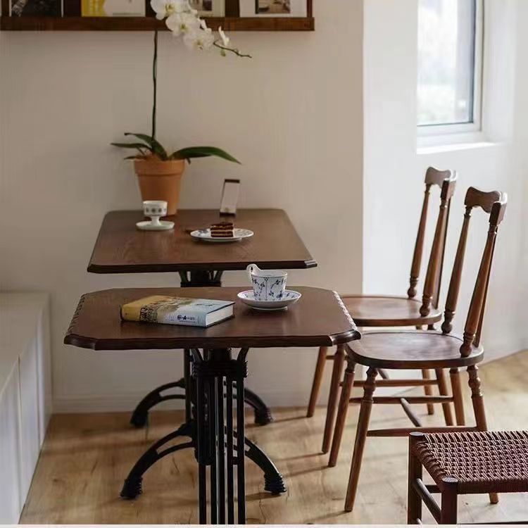Respaldo de silla de comedor vintage tradicional cuadrado de ratán y madera de caucho para comedor 