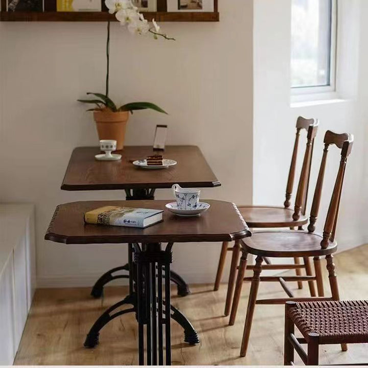 Respaldo de silla de comedor vintage tradicional cuadrado de ratán y madera de caucho para comedor 
