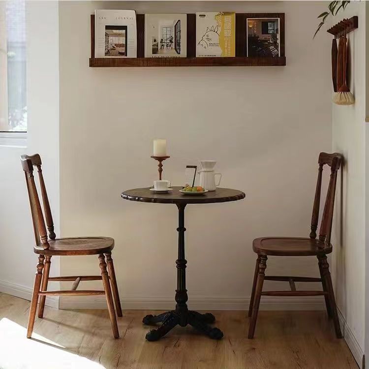 Respaldo de silla de comedor vintage tradicional cuadrado de ratán y madera de caucho para comedor 