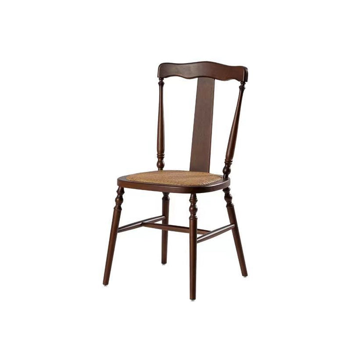 Respaldo de silla de comedor vintage tradicional cuadrado de ratán y madera de caucho para comedor 